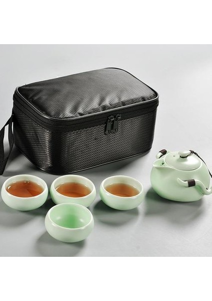 Çay Seti1 Pot 4 Bardak Seyahat Çantası Ding Fırın Çay Setleri Taşınabilir Seyahat Çay Seti Hızlı Fincan Çay Potu Su Isıtıcısı Gaiwan Çay Setleri | Çaydanlıklar (Çay Setleri Yeşil)(Yurt Dışından)