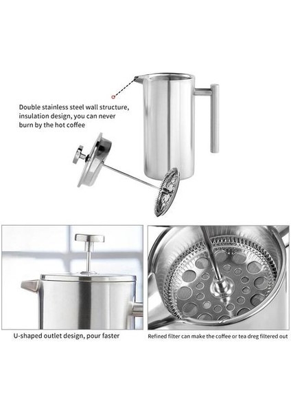 Basın Paslanmaz Çelik Kahve Çayır Filtre Makinesi Piston Sürahi Kahve Makinesi Yalıtımlı Kahve Makinesi Pot(Yurt Dışından) fırsatları