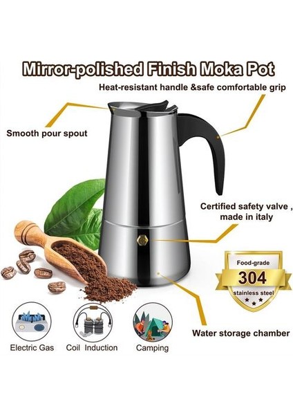 Paslanmaz Çelik Cezve Moka Pot Kahve Makinesi Mocha Espresso Latte Percolator Brewer Latte Kahve Araçları | Kahve Tencere(Yurt Dışından)