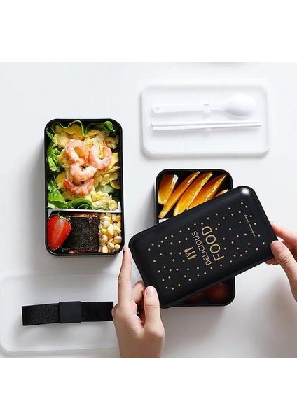 Taşınabilir Dikdörtgen Öğle Yemeği Kutusu Çift Plastik Sağlık Malzemesi Bento Kutusu 1200ML Mikrodalga Sofra Gıda Depolama Konteyner Öğle Yemeği | Öğle Yemeği Kutuları(Yurt Dışından)