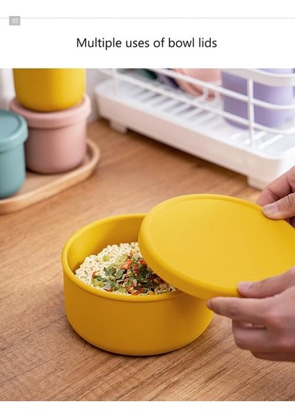 Lıd ile Silikon Taze Tutma Kutusu Bento Öğle Yemeği Kutusu Meyve Salatası Taze Tutma Kase Modern Basit Mühürlü Yuvarlak Saklama Kutusu | Öğle Yemeği Kutuları (Sarı)(Yurt Dışından)