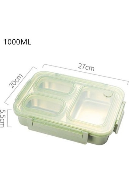 1000 ml Paslanmaz Çelik 304 Öğle Yemeği Kutusu Bölme Sızdırmaz Termal Bento Kutusu Yetişkin Çocuklar Gıda Konteyner Mikrodalga Yemek Kutusu | Öğle Yemeği Kutuları (Yeşil)(Yurt Dışından)