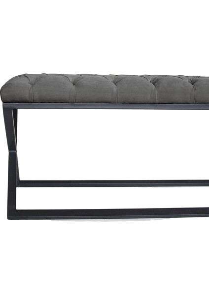 Varcera Gri Puf Çapraz Metal Ayaklı, Kapitoneli Chester Model Bench