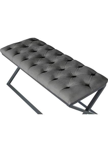 Varcera Gri Puf Çapraz Metal Ayaklı, Kapitoneli Chester Model Bench fırsatları