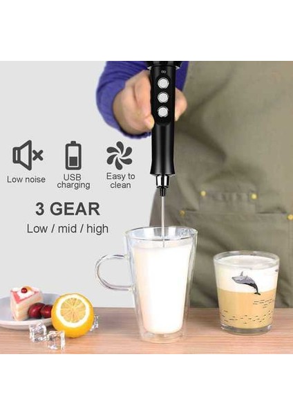 Şarj Edilebilir Elektrikli Süt Frother 2 Çırpma ile 3 Hızlar Ayarlanabilir El Köpük Makinesi Yumurta Çırpıcı Kahve Içecek Mikser Blender | Sütlüler(Yurt Dışından)