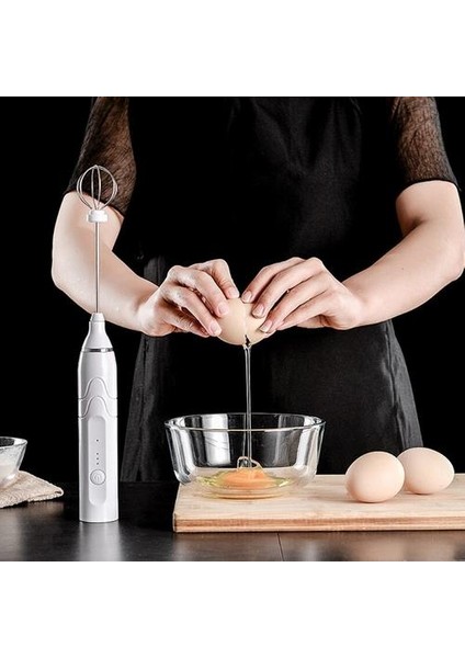 Elektrikli Süt Froother El Köpük Makinesi Mini Blender USB Şarj Edilebilir Kahve Frother 2 Paslanmaz Çırpma ile | Sütlü Anneler(Yurt Dışından)