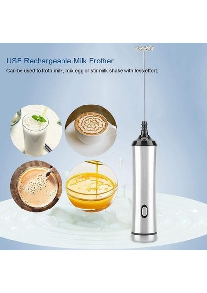 Süt Frother, El Paslanmaz Çelik Elektrikli Köpük Makinesi USB Şarj Edilebilir Frother Çırpma Dökme Kahve, Latte, Cappuccino | Sütlüler(Yurt Dışından)