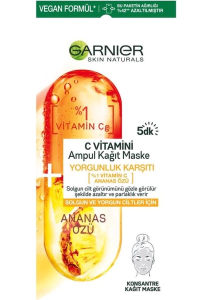 Garnier C Vitamini Yorgunluk Karşıtı Ampul Kağıt Yüz Maskesi 15 gr