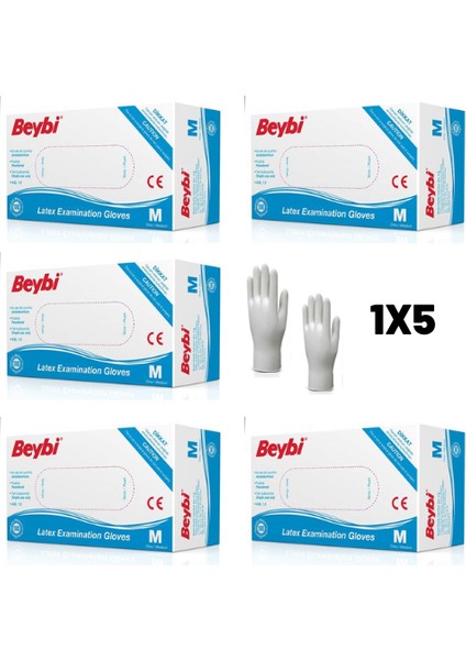 Lateks Pudralı Muayene Eldiven Medium 5 x 100'lü