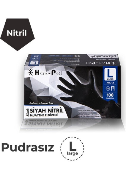 Siyah Nitril Pudrasız Large 100'lü