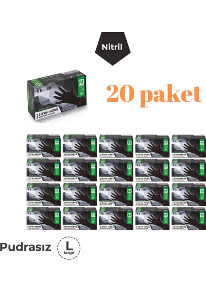 Siyah Nitril Pudrasız Medium 20 x 100'lü