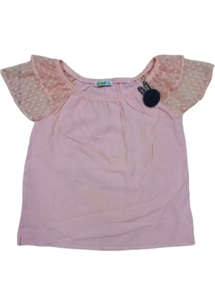 Kız Çocuk Kolları Dantelli Tavşan Süslü Bluz