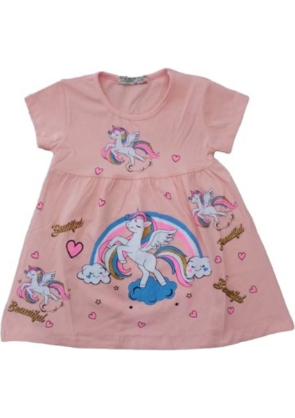 Kız Çocuk Unicorn Desenli Simli Elbise
