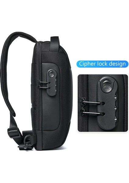 Zhenweixin Store Erkek Hırsızlığa Karşı Siyah Crossbody Çanta, Şifre Kilidi ve USB Şarj Sistemi ile Su Geçirmez Oxford Kumaş Spor Göğüs Çantası (Yurt Dışından)