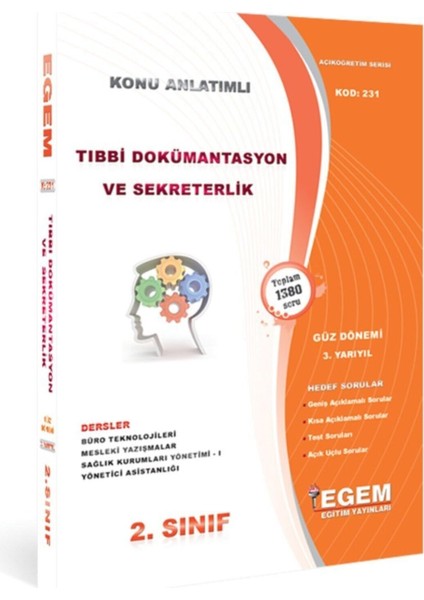 Egem Eğitim Yayınları AÖF 2. Sınıf Tıbbi Dökümantasyon ve Sekreterlik Konu Anlatımlı Soru Bankası (3. Yarıyıl)