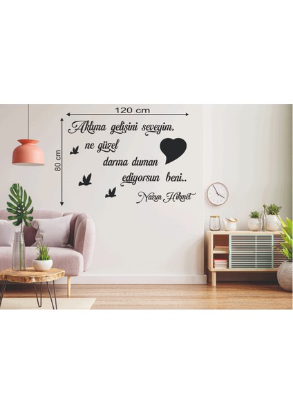 120*80 cm Aklıma Gelişini Seveyim Ahşap Duvar Yazısı