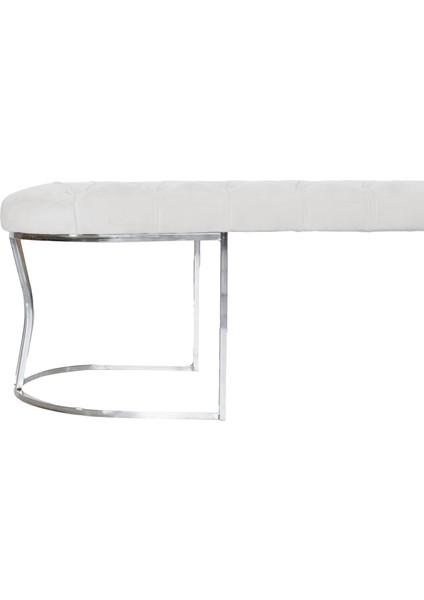 Gazzini Furniture Viego Silver Puf Lüks Metal Gümüş Ayak, Chester Model Yatak Ucu Beyaz Bench