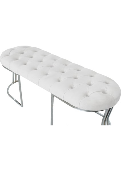 Gazzini Furniture Viego Silver Puf Lüks Metal Gümüş Ayak, Chester Model Yatak Ucu Beyaz Bench