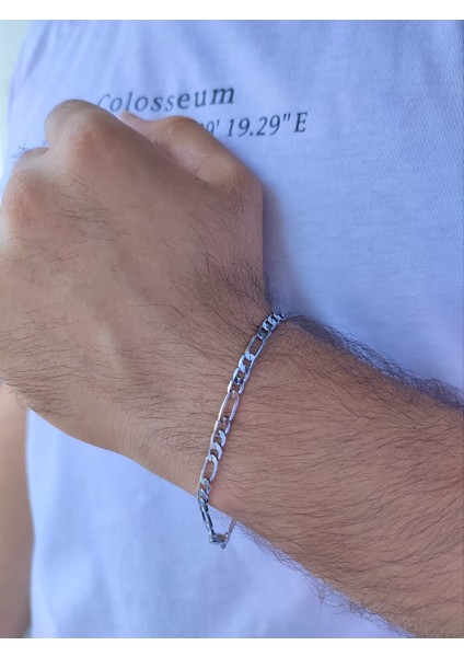 Çelik Silver Figaro Model Yassı Erkek Zincir Bileklik