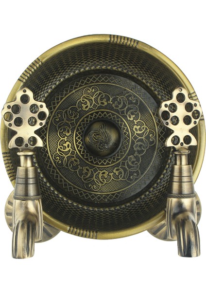 İkili Hamam Taslı Antik Osmanlı Musluk (2 Musluk+1 Hamam Tası)