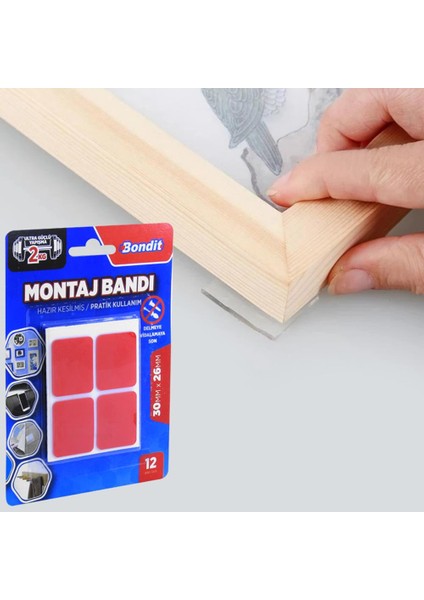 Bondit Çerçeve Tablo Banyo Mutfak Montaj Bandı Dörtgen 30X26MM