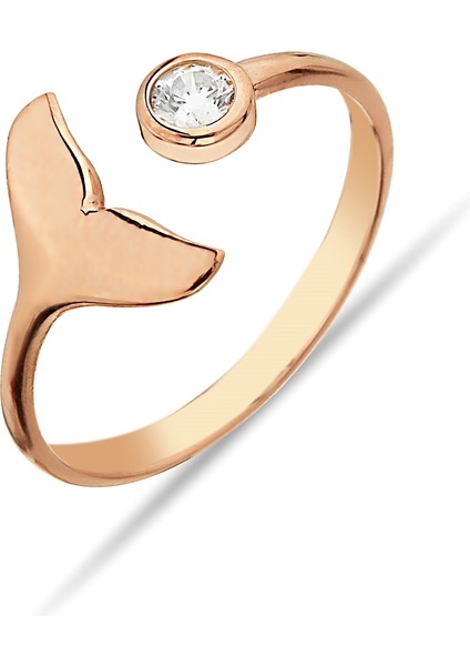 925 Ayar Gümüş Balina Kuyruğu Figürlü Rose Yüzük - Y011801