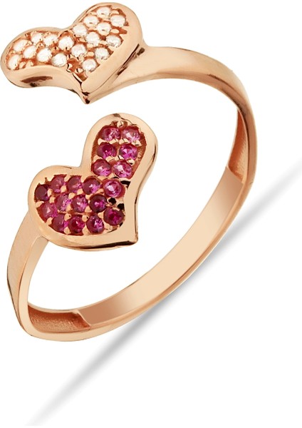 925 Ayar Gümüş Kalp Figürlü Rose Yüzük - Y011401