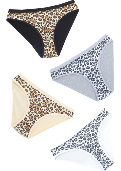 4 Lü Leopar Desen Bikini Slip