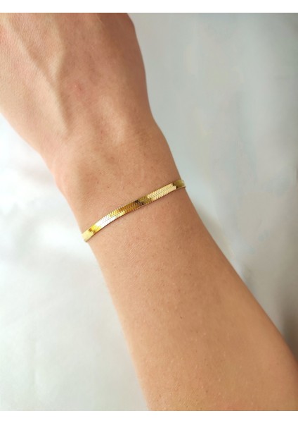 Paslanmaz Çelik Italyan Yassı Zincir Yaldızlı Gold Kadın Kolye