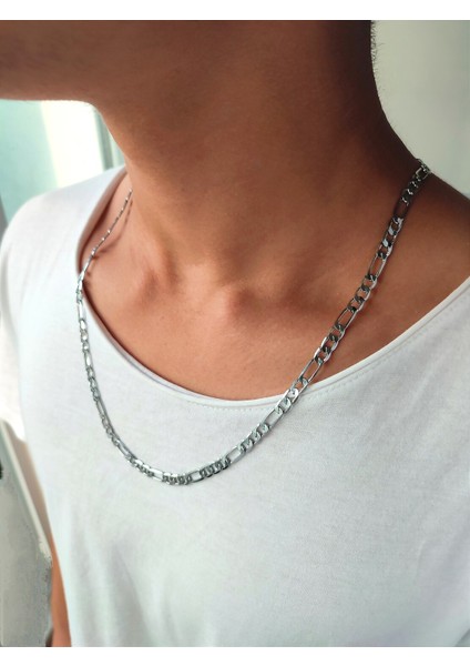 Çelik Silver Figaro Model Yassı Zincir Erkek Kolye ve Bileklik Set Kombin fırsatları