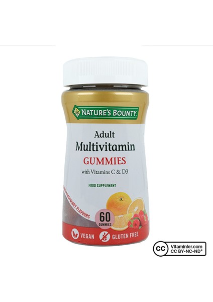 Adult Multivitamin Gummies With Vitamins C & D3 60 Çiğnenebilir Form