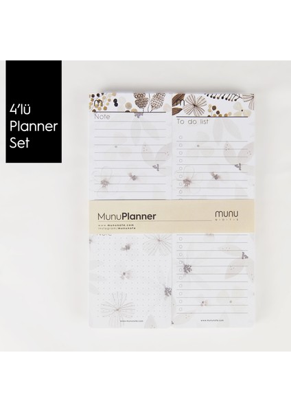 Munuplanner - 4'lü Planlayıcı Set - Floral (Weekly Plan - To Do List - Note)