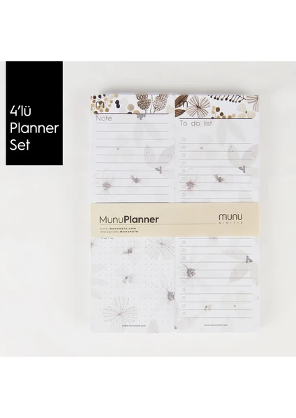 Munu Note Munuplanner -  4'lü Planlayıcı Set - Floral (Weekly Plan - To Do List - Note)