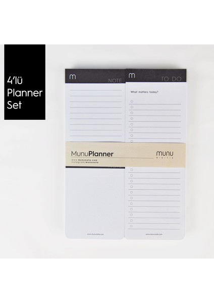 Munuplanner - 4'lü Planlayıcı Set - Black & White (Weekly Plan - To Do List - Note)