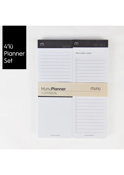 Munu Note Munuplanner -  4'lü Planlayıcı Set - Black & White  (Weekly Plan - To Do List - Note)