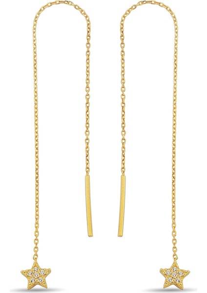 Altın Kaplamalı 925 Ayar Gümüş Yıldız Figürlü Zincir Küpe - K097801