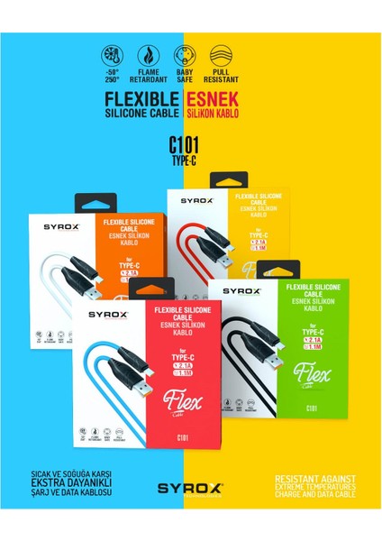 2.1A Type-C Flexible Silikon Şarj & Data Kablo 1.1m C101