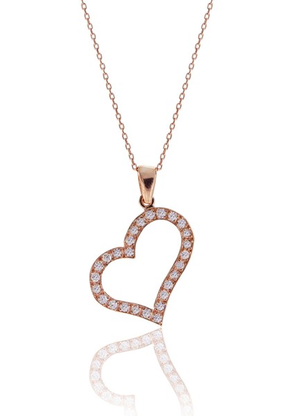 Doğan Silverkadın Gümüş Zirkon Taşlı Kalpli Kolye- Rose DGN20704