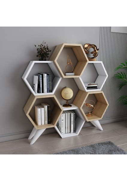 Evdekimoda Hexagon Kitaplık (Safir-Beyaz)