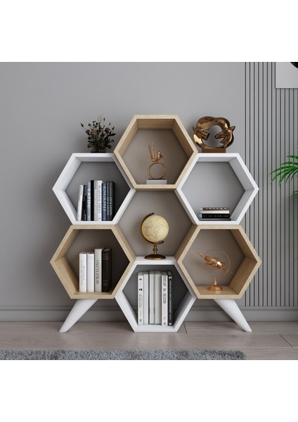 Evdekimoda Hexagon Kitaplık (Safir-Beyaz)