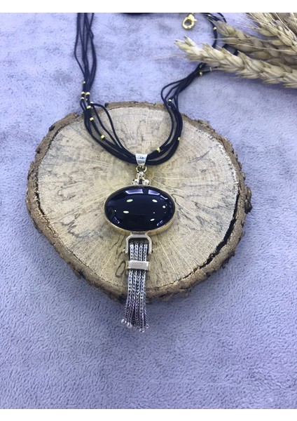 Nsa Gümüş Siyah Oniks Taşlı Gümüş Kolye 925 Ayar