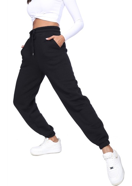 KADIN PAÇA LASTİKLİ ŞARDONLU SİYAH EŞOFMAN ALTI