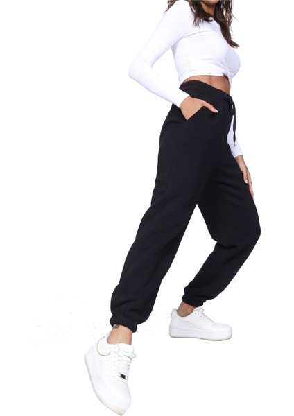 KADIN PAÇA LASTİKLİ ŞARDONLU SİYAH EŞOFMAN ALTI fiyatları