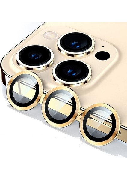 iPhone 13 Pro-13 Pro Max  Uyumlu Gold Su Toz ve Düşmeye Dayanıklı 3'lü Set Kamera Lens Koruyucu GOLD