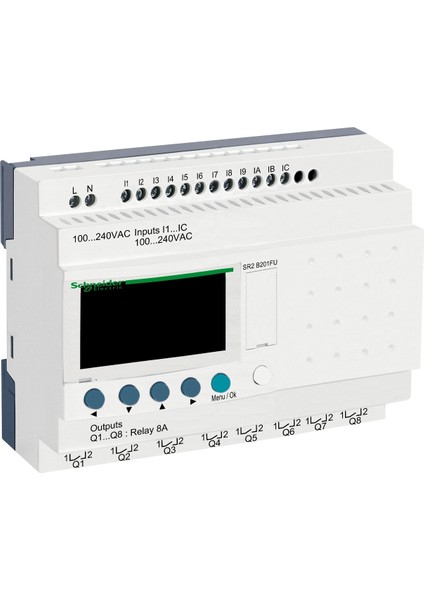 Schneider SR2B201FU kompakt akıllı röle Zelio Logic - 20 G Ç - 100..240 V AC - saat - ekran