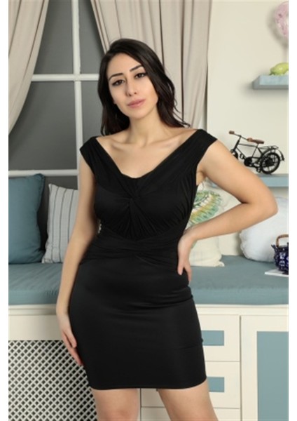 Kadın Siyah Şık Tül Detay Kayık Omuz Bele Oturan Gece Elbisesi fiyatları