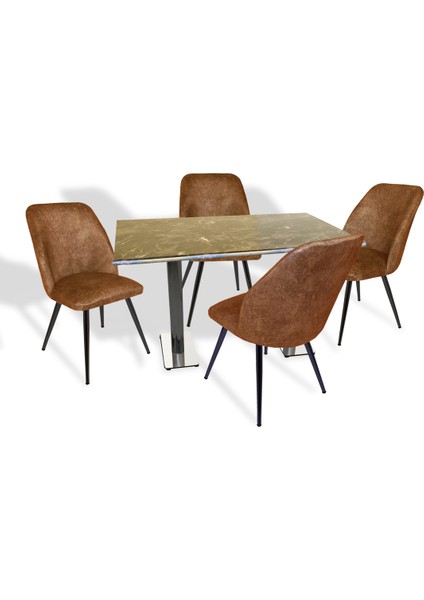 Karanfil Werzalit - Nilüfer Mutfak Masa Takımı 80 x 120 cm - Brownie Mermer Koyu Kahve