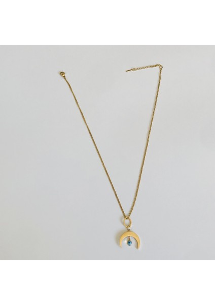 Çelik Nazar Boncuklu Ters Ay Kolye 45 cm Gold fiyatları