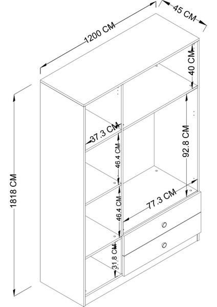 Yaman Açık Ceviz  4 Kapılı 2 Çekmeceli Elbise Dolabı Gardırop