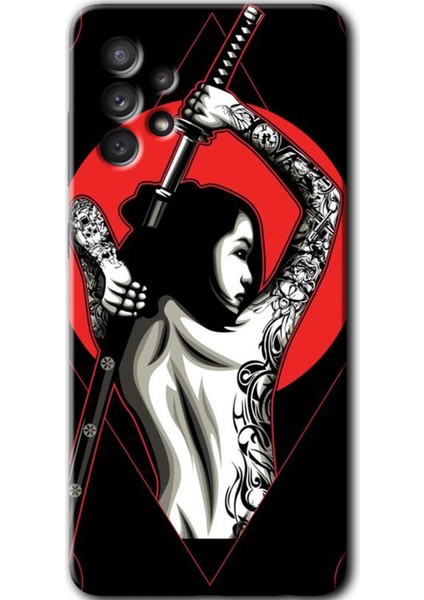 Samsung Galaxy A52 Kılıf Hd Desen Baskılı Arka Kapak + Temperli Cam - Samurai Girl